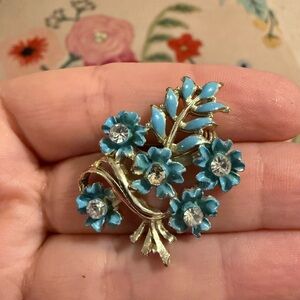 Floral Blue and Gold‎ Brooch